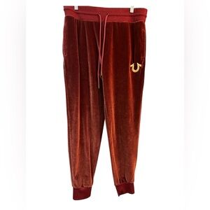 True Religion Y2K Men’s M Velour Joggers Horseshoe Logo Syrah Red EUC